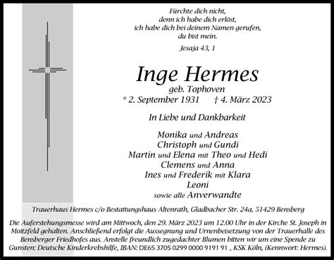 Inge Hermes, b.1939 d.2016 